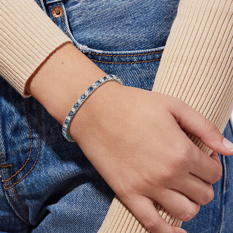 TBCYD 3/4/5/6.5mm Sapphire Blue Moissanite Tennis Bracelet  S925 Sterling Silver For Men Women GRA Certified Hip Hop Jewelry