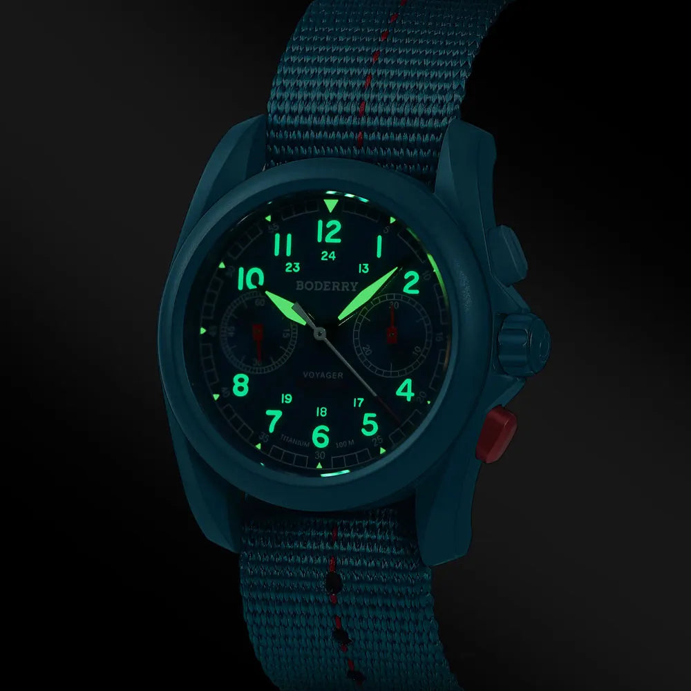 BODERRY Men's Field Watches Titanium Mechanical Chronograph Top Brand Wristwatch 100M Waterproof Clock Military Watch for Men