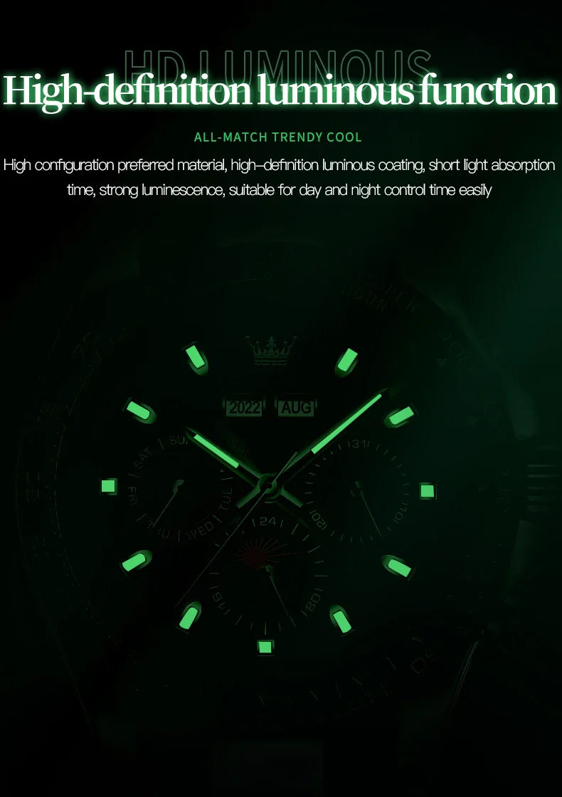 OLEVS 6654 Luxury Sports Mens Watch Original Automatic Mechanical Watch Moon Phase Calendar Week Watches For Man Gifts Reloj