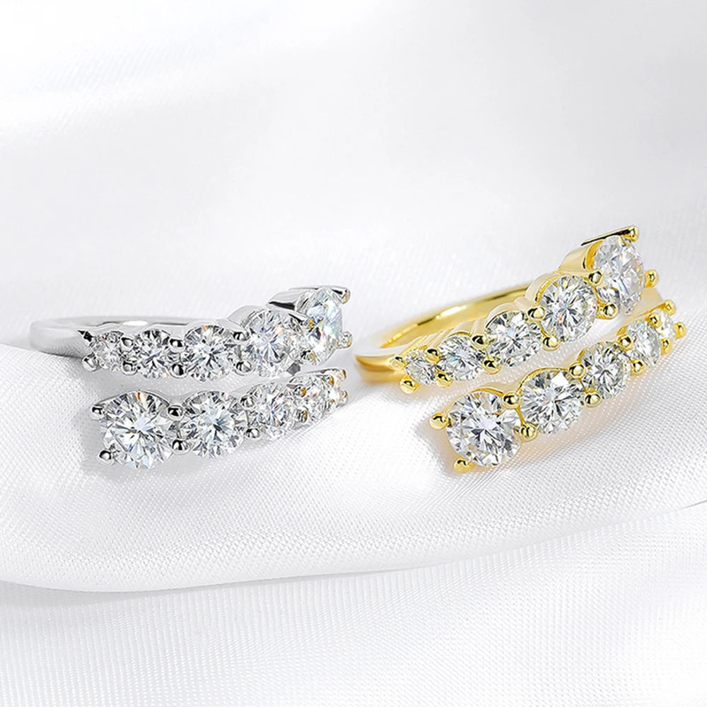 FEOBUR 3.26CT 10 Gems Full Moissanite Rings for Women 925 Sterling Silver Sparkling Lab Diamond Wedding Band Tail Ring Jewelry