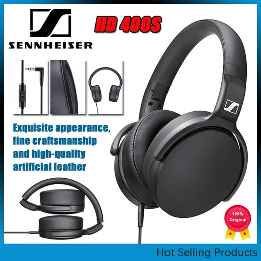 Sennheiser HD 400S Around-Ear Headphones Noise Isolation Earphone Stereo Music Foldable Sport Headset Deep Bass for Mobile Phone