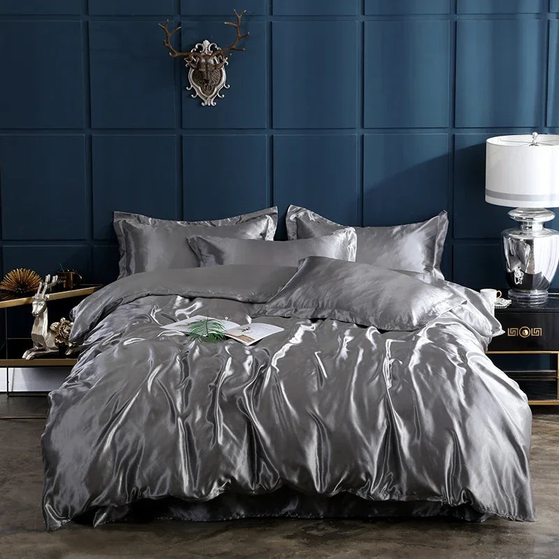 Luxury Rayon Bedding Set Solid Color Luxury Bedding Kit Satin Duvet Cover Set Bed Set pour lit Double,Queen,King,2pcs/3pcs/4pcs