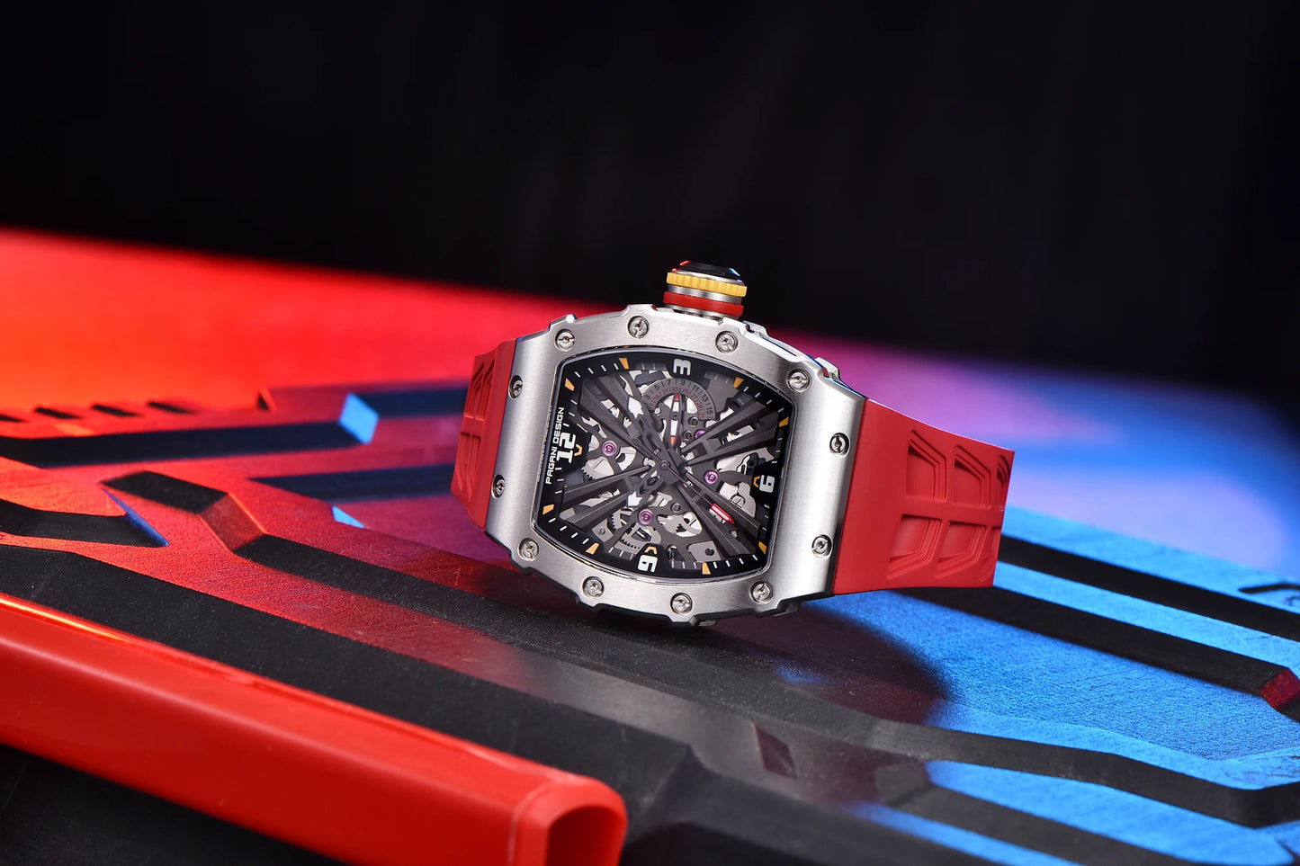 2024 New PAGANI DESIGN Men's Quartz Watches VH65 Movt Skeleton Dial 100M Waterproof Sport Rectangle Sapphire Glass Watch for Men