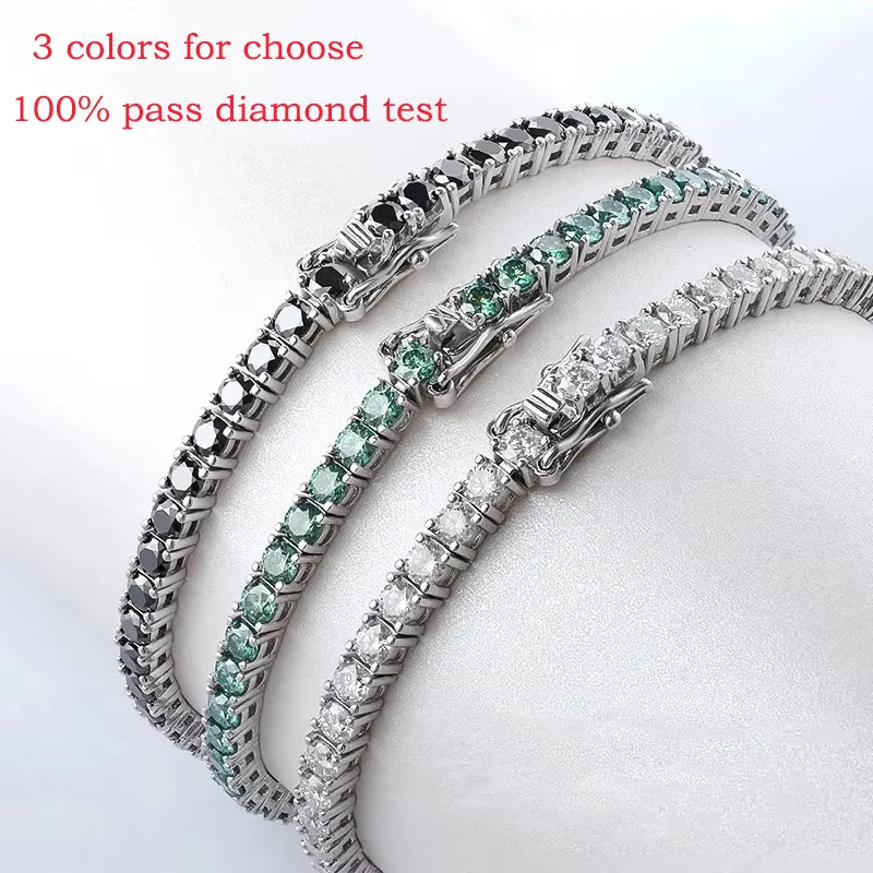 Smyoue 3/4/5mm Pass Diamond Test Moissanite Tennis Bracelets for Women Men Original 925 Sterling Silver Bangles with Certificate