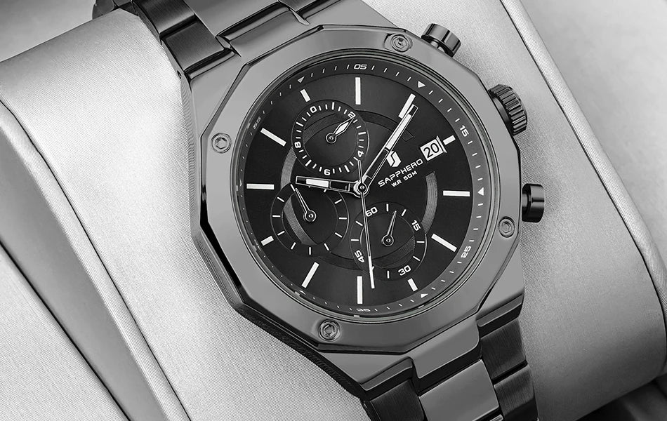 SAPPHERO Rose gold Watch Mens Watch Luxury  Stainless Steel Quartz Watch Business Waterproof Luminous Calendar Wristwatch Gift