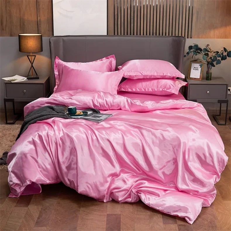 Luxury Rayon Bedding Set Solid Color Luxury Bedding Kit Satin Duvet Cover Set Bed Set pour lit Double,Queen,King,2pcs/3pcs/4pcs