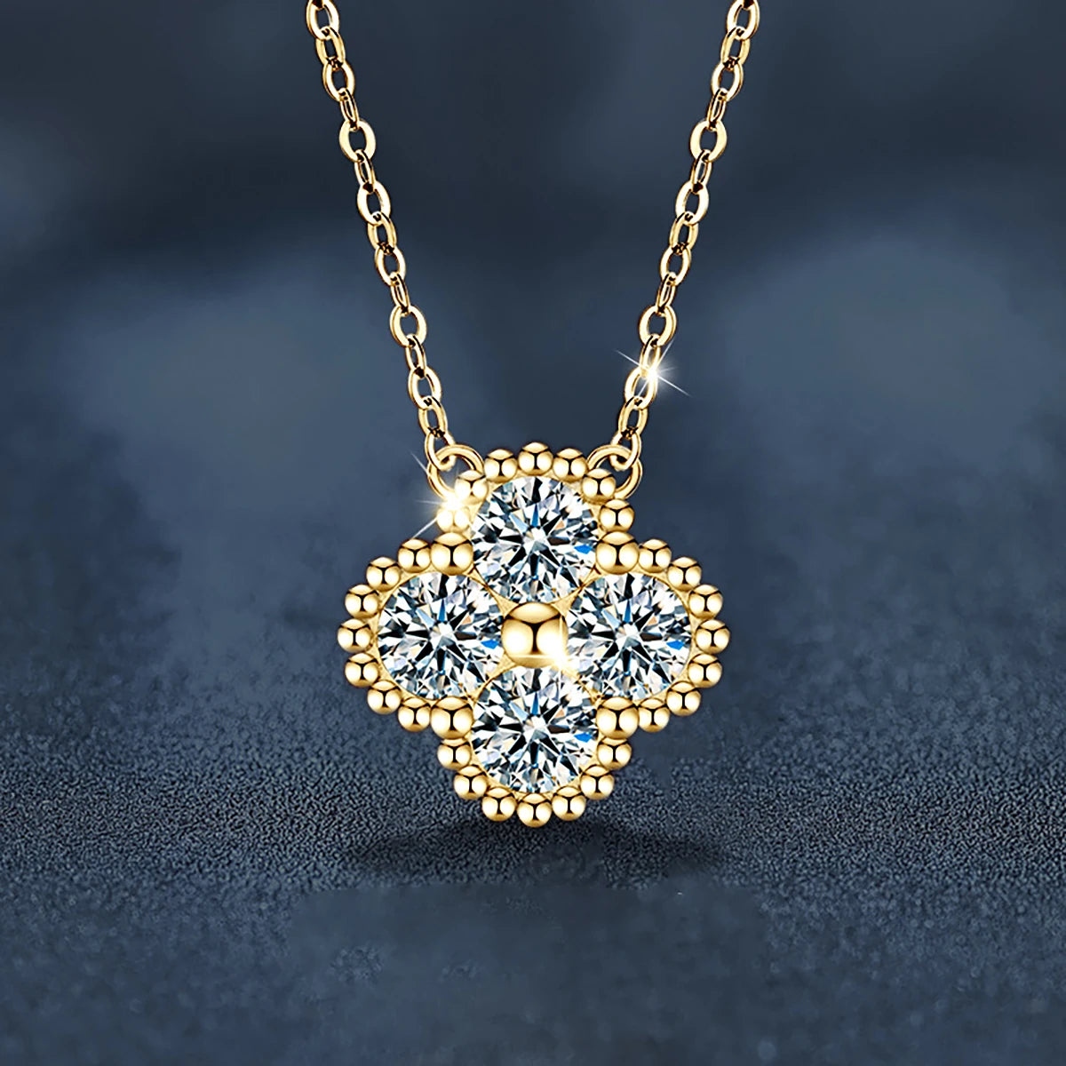 18k Gold Plated 925 Silver 3mm Moissanite Necklace Earrings Bracelet Sets 3 In 1 Clover Flower Charm Jewelry Set for Women Gift