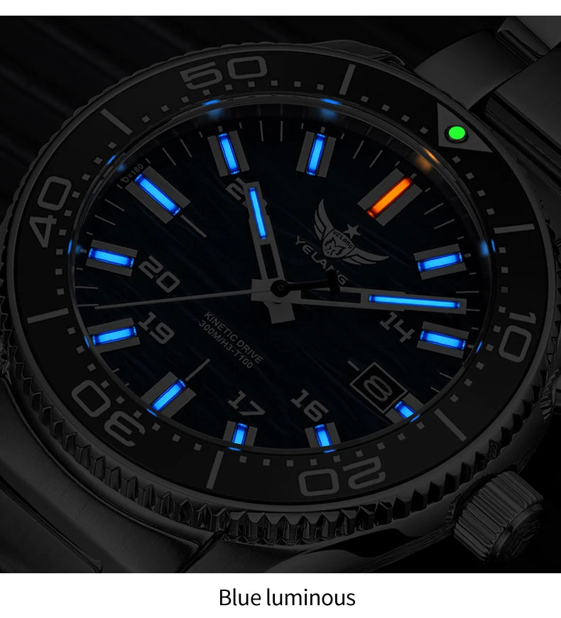 Yelang V1038 40mm Men Diving Watch Human Kinetic Energy Watch Brand Watch 300m Waterproof Watch luminous Japan PX82 Sapphire