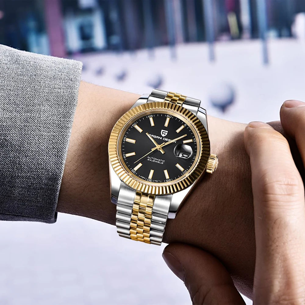 Montre homme PAGANI DESIGN Business Machinery Automatique en acier inoxydable, étanche, affichage lumineux du calendrier, coffret cadeau inclus