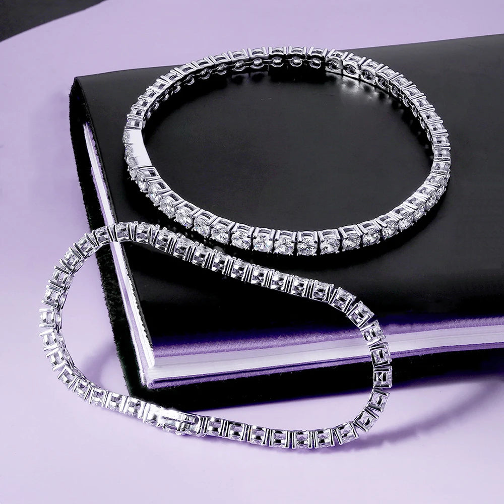 Rinntin Genuine 925 Sterling Silver Tennis Chain Bracelet Handmade High-end Luxury Hand Chain for Men Women Jewelry Gift SB128