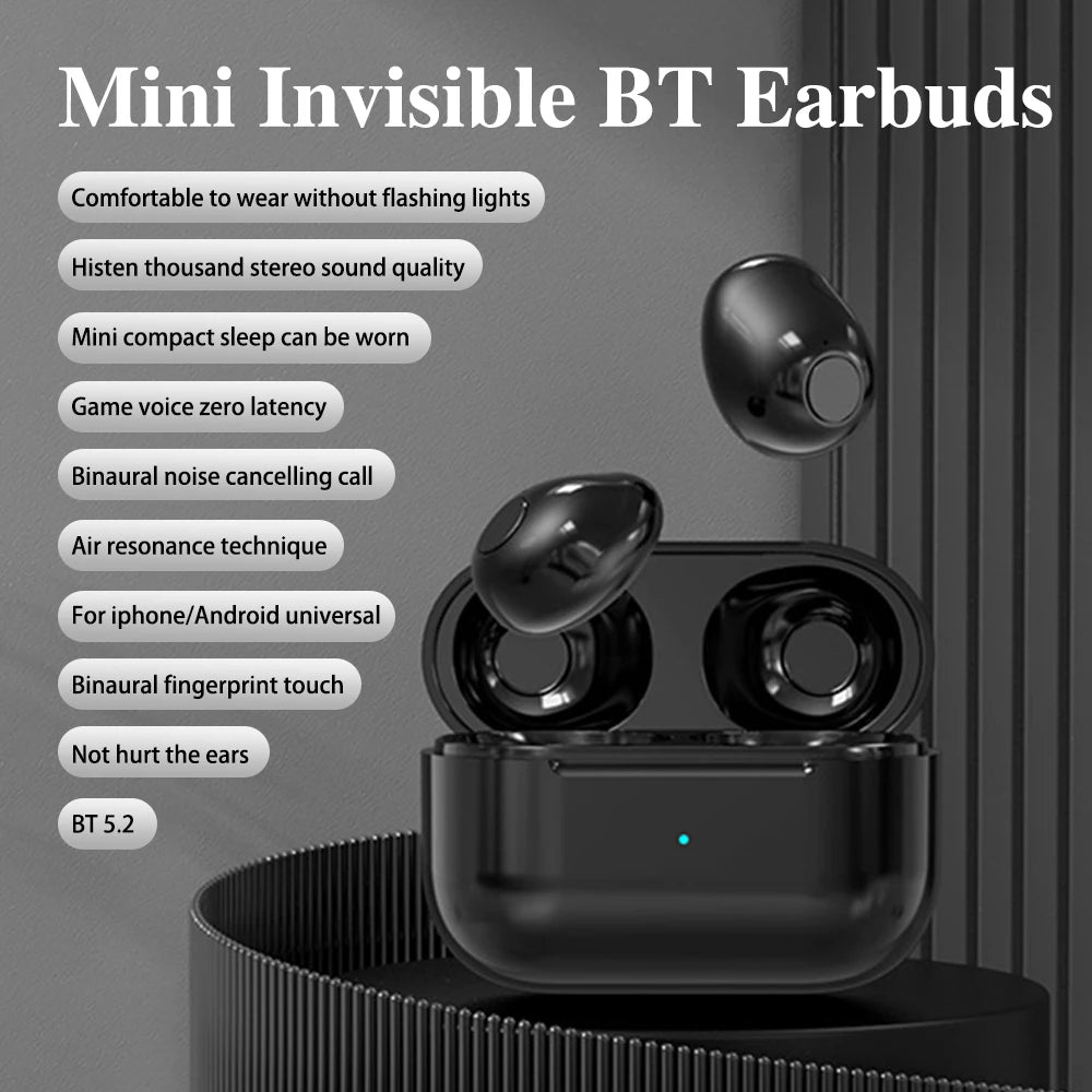 Invisible Earphones Mini Headphones Bluetooth TWS Wireless Touch Gaming In-Ear Earbuds Noise Reduction Sports Headset For iPhone