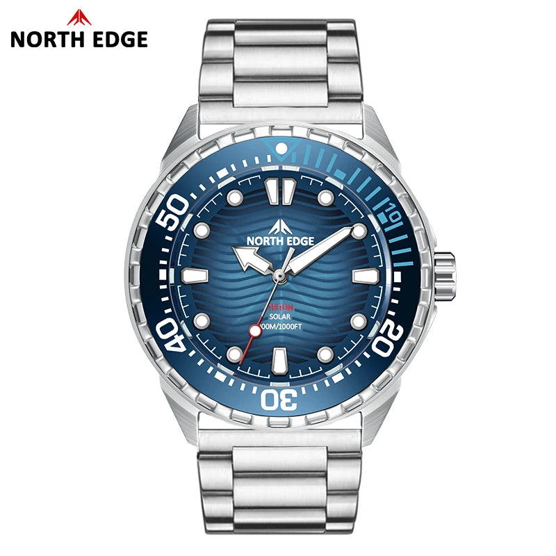 NORTH EDGE 2025 New TRITON Solar Powered Dive Watch Men Luxury Quartz Watches For Men 316L Stainless Steel Case Waterproof 300M