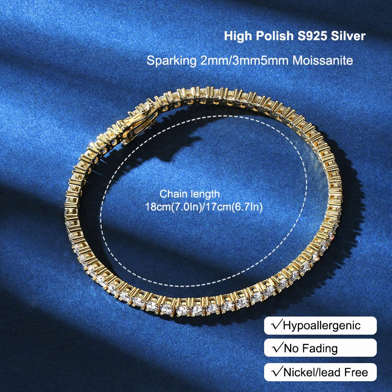 IOGOU 3mm/5mm Full Moissanite Tennis Bracelets Real 925 Sterling Silver Bracelet for Women Men Couple Sparking Fine Jewelry Gift