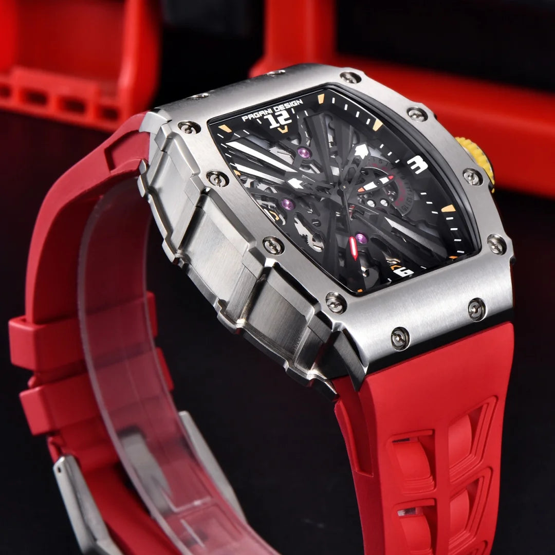 2024 New PAGANI DESIGN Men's Quartz Watches VH65 Movt Skeleton Dial 100M Waterproof Sport Rectangle Sapphire Glass Watch for Men