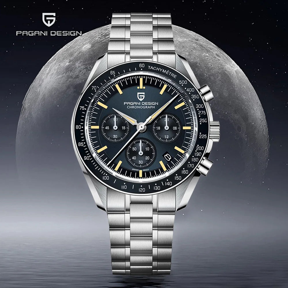 PAGANI DESIGN 2025 New Moon Men's Watches Luxury Quartz Watch Man Chronograph VK63 Men Gifts AR Sapphire Mirror Luminous Clock