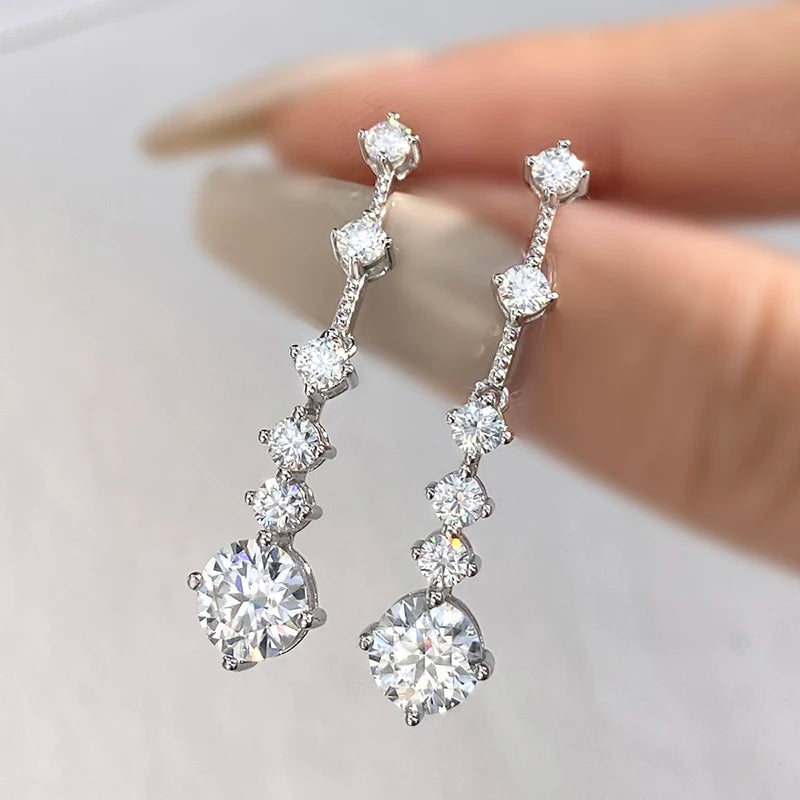 DiamondWorld Shiny 1CT Moissanite Diamond Long Tassel Drop Earrings for Women 925 Sterling Silver High Quality Wedding Jewelry