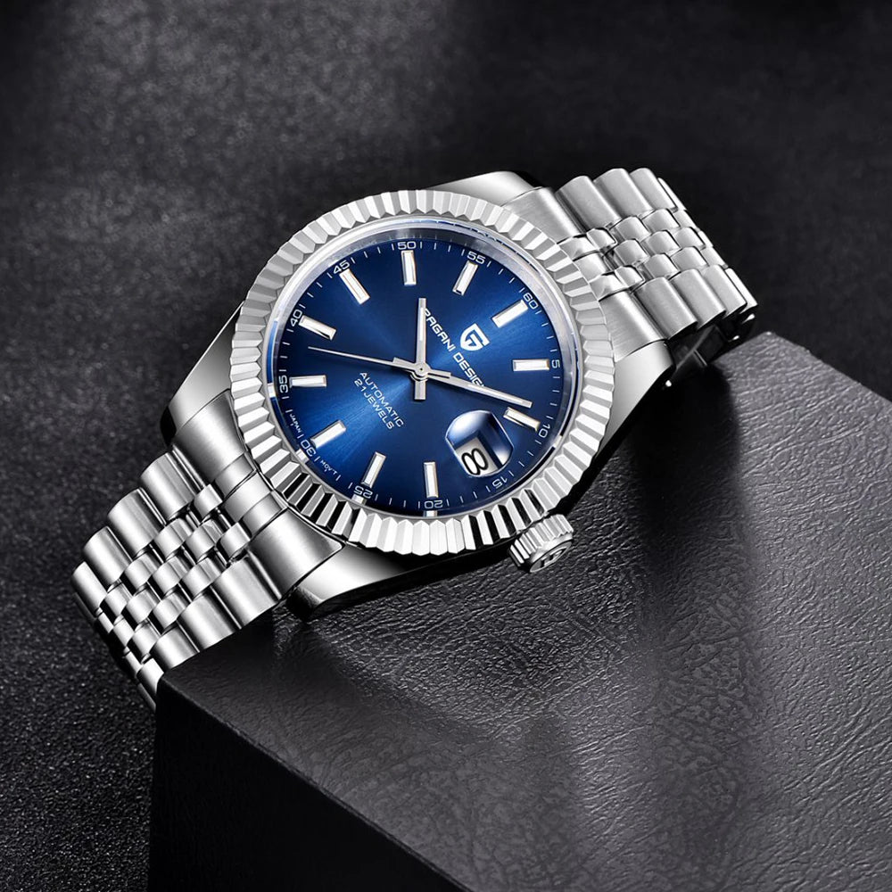 Montre homme PAGANI DESIGN Business Machinery Automatique en acier inoxydable, étanche, affichage lumineux du calendrier, coffret cadeau inclus