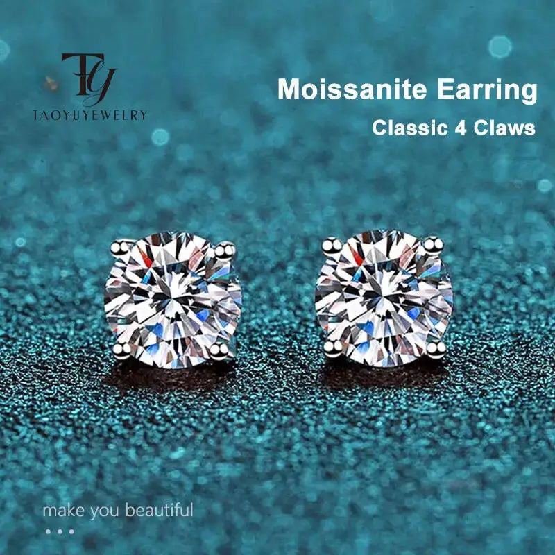 TY 2.0ct Moissanite Earrings For Women Lab Grown Dia Ear Studs Sterling Sier Fine Jewelry Gift S925 Sterling Silver Earrings