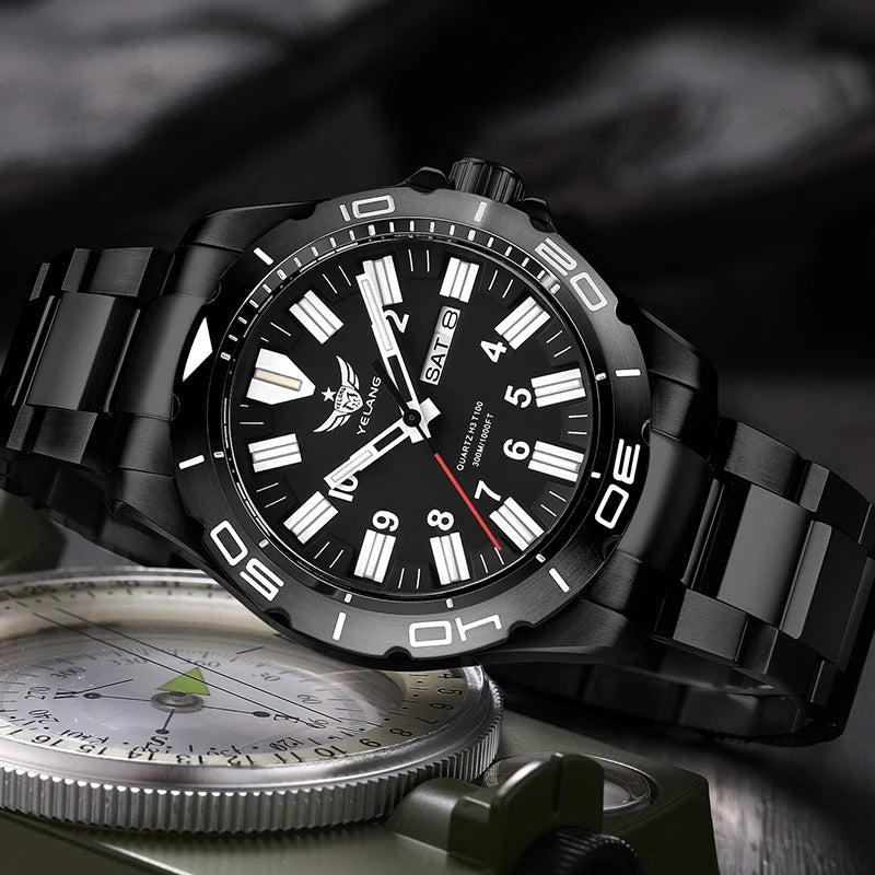 Yelang's New Design 42mm 10 Year Ultra Long Range Men's Quartz Watch 30ATM Professional Waterproof Swiss Eternal Gas Glow