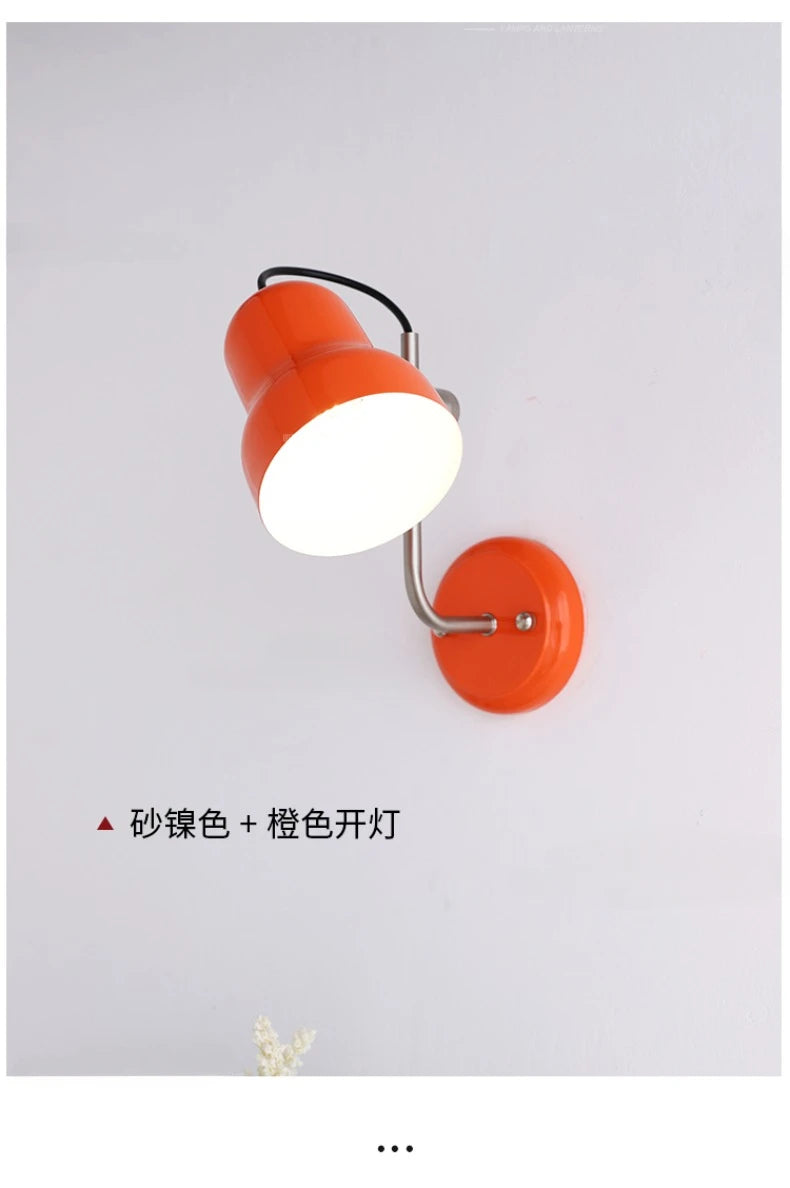 Bauhaus Vintge Medieval Red/Orange Wall Lamp LED E27 Iron Art Atmosphere Adjustable Wall Mounted Bedroom Bedside Study Reading