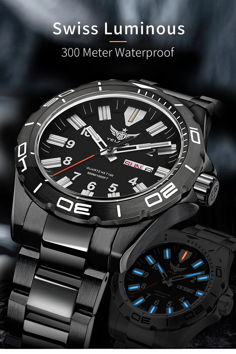 YELANG  V1036 42mm Men Quartz Watch Luminous 10 Years Lithium Movement Rotated Dial 30ATM 300m Waterproof Military Style Watches