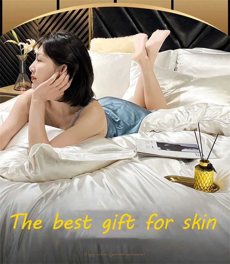 High End Mulberry Silk-Blending Fabric Duvet Cover Set Luxury King Size Bedding Set Silky Quilt Cover and Pillowcase No Sheet
