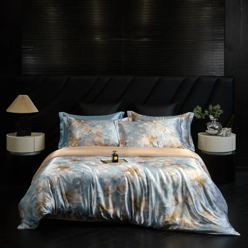 Natural Silk Bedding Set Single Double Queen King Printing Duvet Cover Luxury Quilt Cover Bedsheet Pillowcase