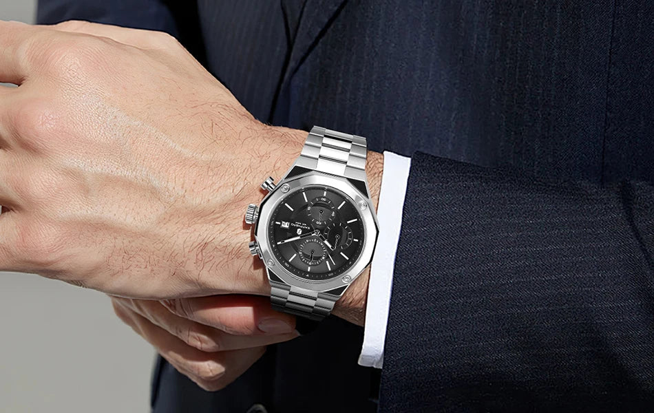 SAPPHERO Rose gold Watch Mens Watch Luxury  Stainless Steel Quartz Watch Business Waterproof Luminous Calendar Wristwatch Gift