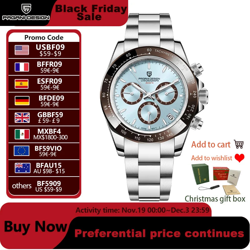 PAGANI DESIGN 2025 New Sport Chronograph Top Brand Luxury Quartz Watch For Men Sapphire crystal  Automatic Date Wrist watch Men