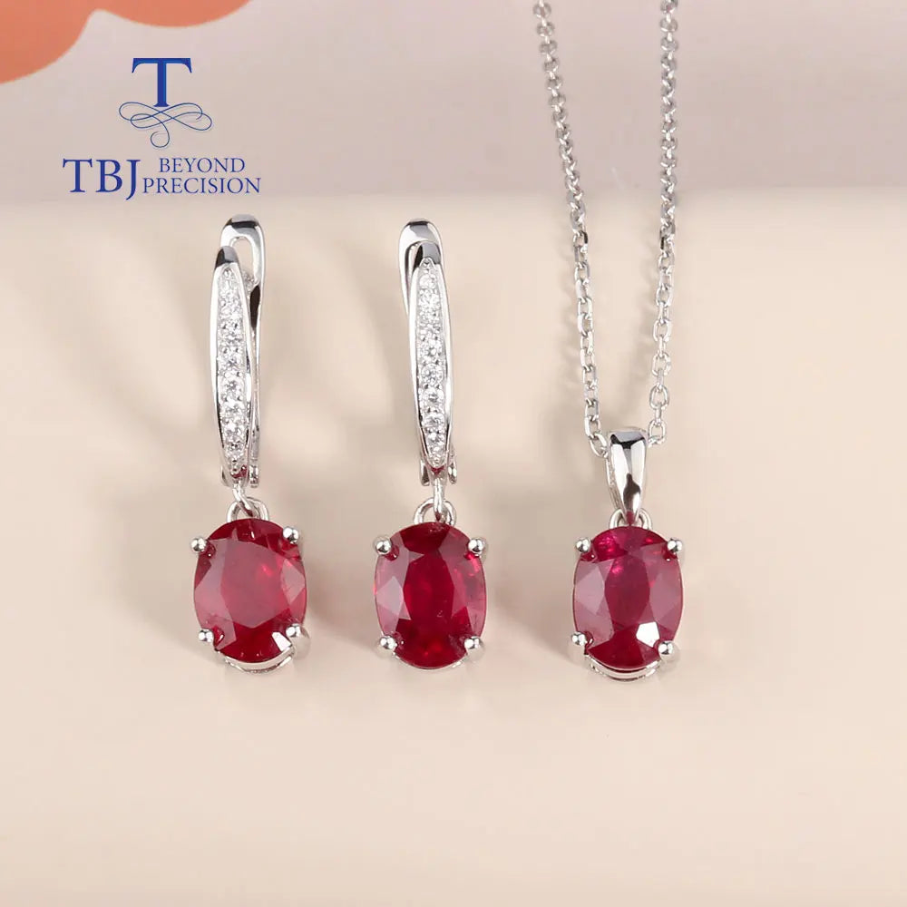 Simple Ruby clasp earring and Pendant Necklace natural gems 925 silver jewelry set for women lady nice gift