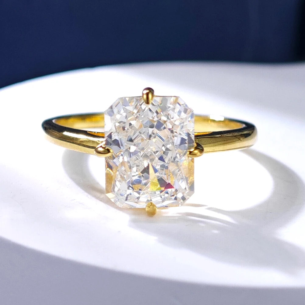 Luomansi Super Flashing 4CT Radian Cut Moissanite Ring Solid S925 Silver Plated 18K Gold Women's Jewelry Gift