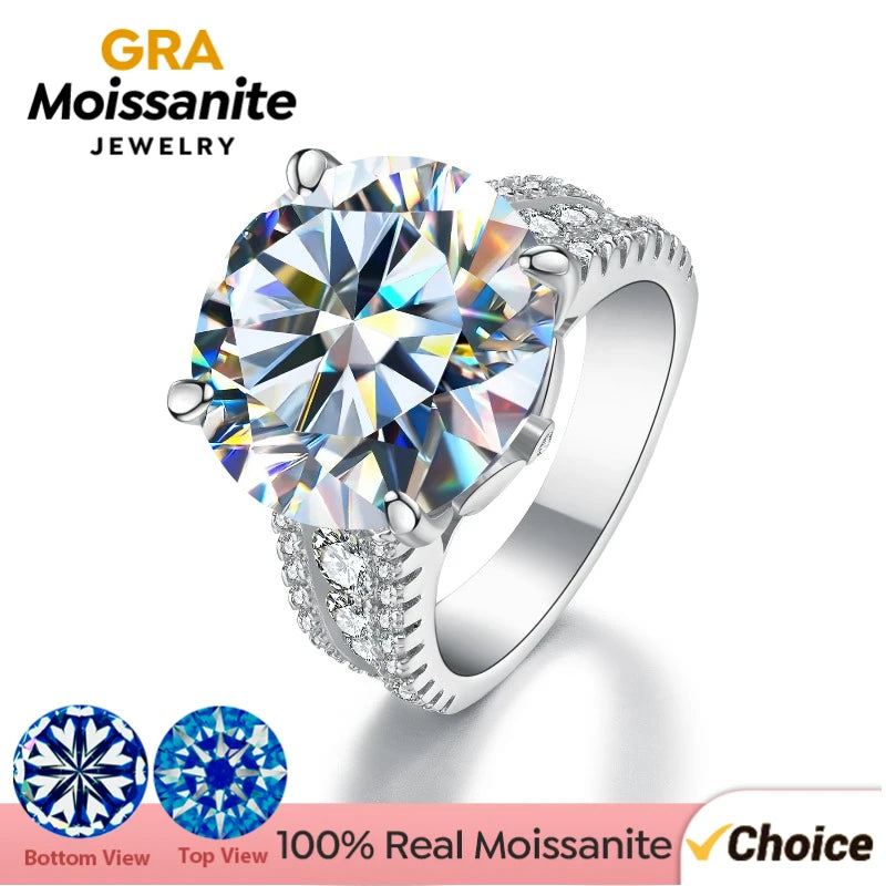 GRA Dazzling 10CT Real Moissanite Diamond Anniversary Rings For Women Original 925 Sterling Silver Best Quality Fine Jewelry