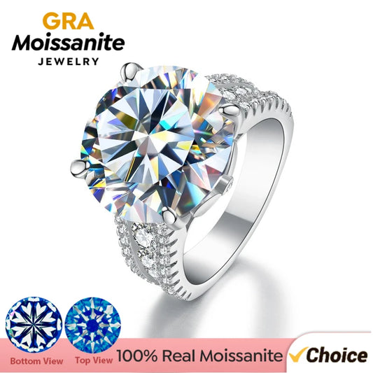 GRA Dazzling 10CT Real Moissanite Diamond Anniversary Rings For Women Original 925 Sterling Silver Best Quality Fine Jewelry