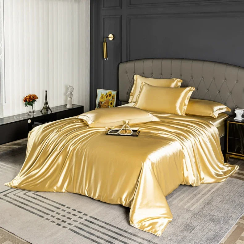 Luxury Bedding Set Single Double Queen King Size Solid Color Quilt Cover High-End Soft Silky Satin Duvet Cover Set