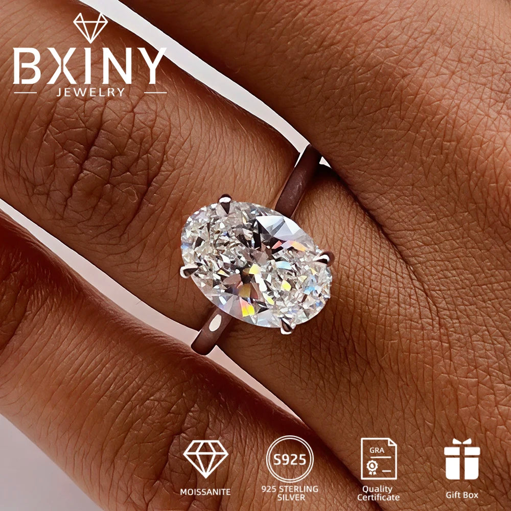 BXINY 1/2/3/4CT Oval Cut Moissanite Rings S925 Silver D Color VVS Lab Diamond For Women Wedding Bands Fine Jewelry GRA Certified