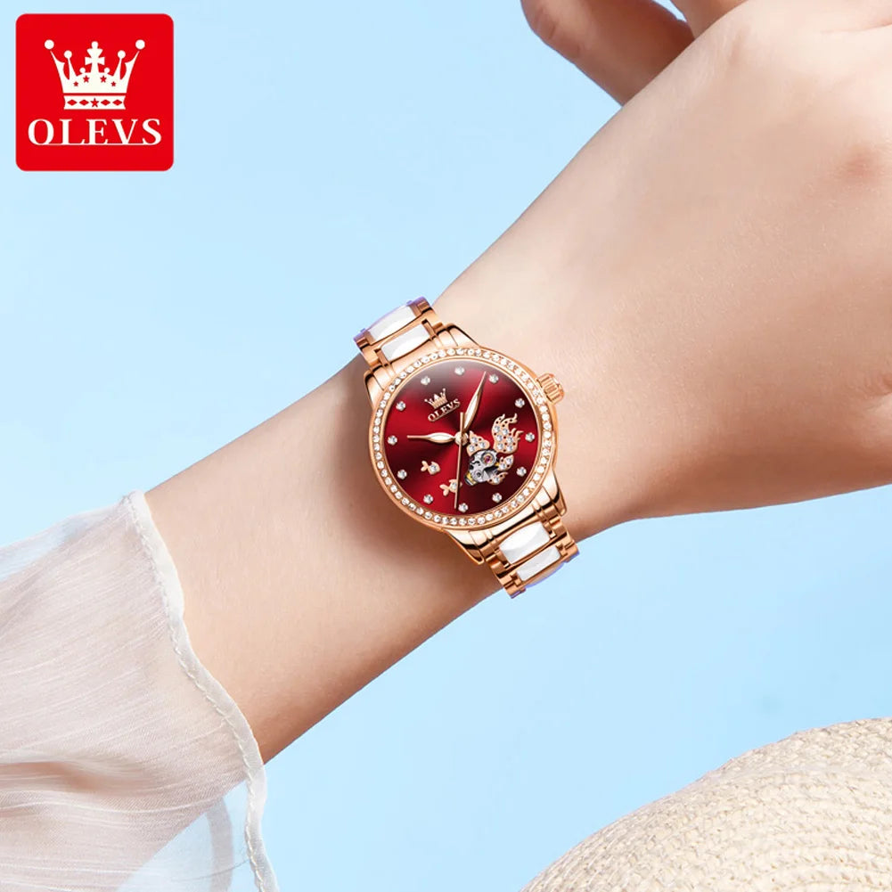 OLEVS Brand steel strip fully automatic mechanical watch for women 7001