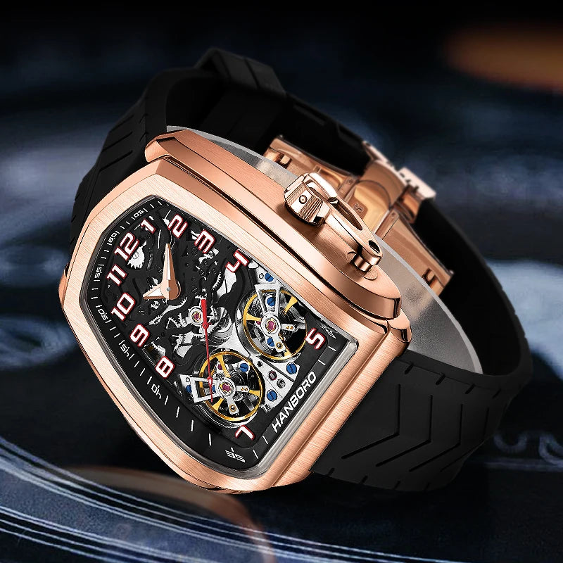 HANBORO fully automatic mechanical men's watch hollowed out wristwatch trend waterproof luminous watch
