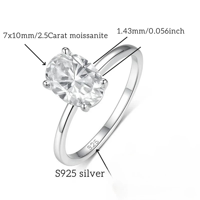 WSHUO 2.5ct S925 Sterling Silver Ring Oval Cut D Grade Moissanite 18K Gold Women's Engagement Ring Stackable Style GRA Certified