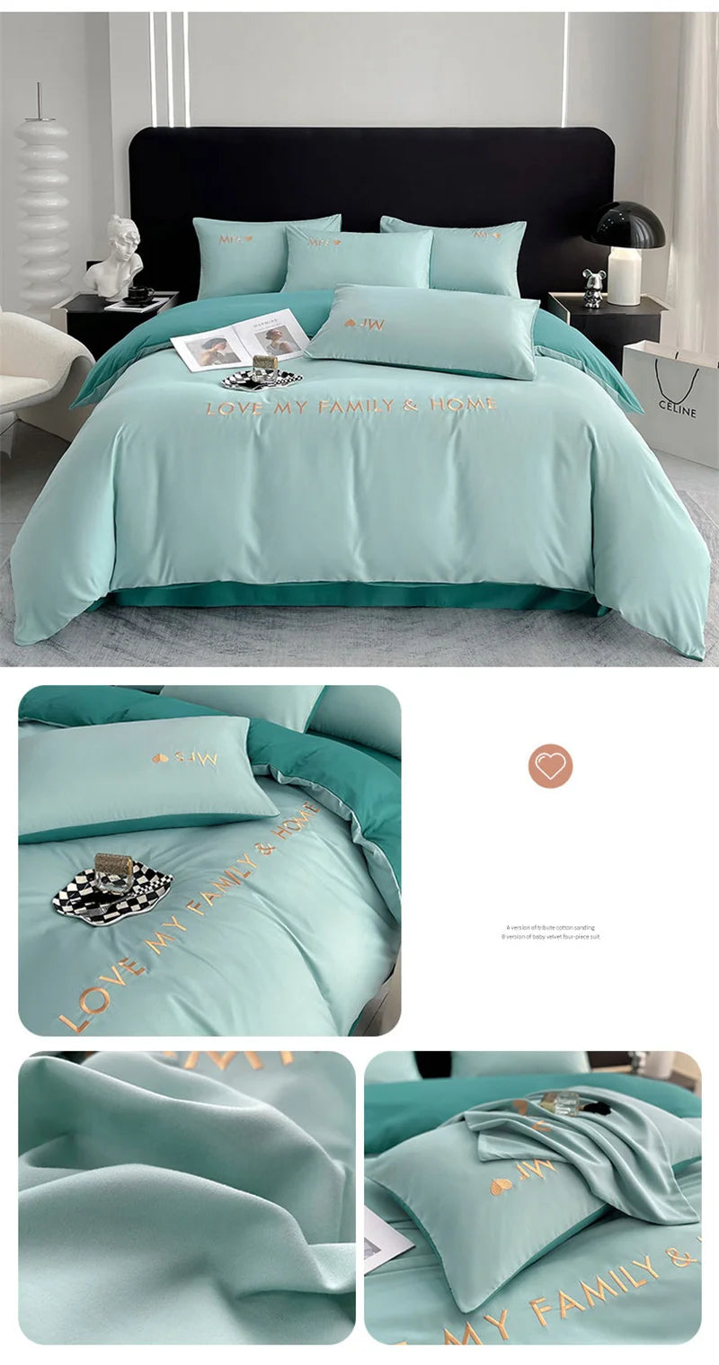 Luxury Nordic Egyptian Cotton Bedding Set King Queen Double Twin Size with Sheet Duvet Cover Pillowcase 1/2 People Bed Linen New
