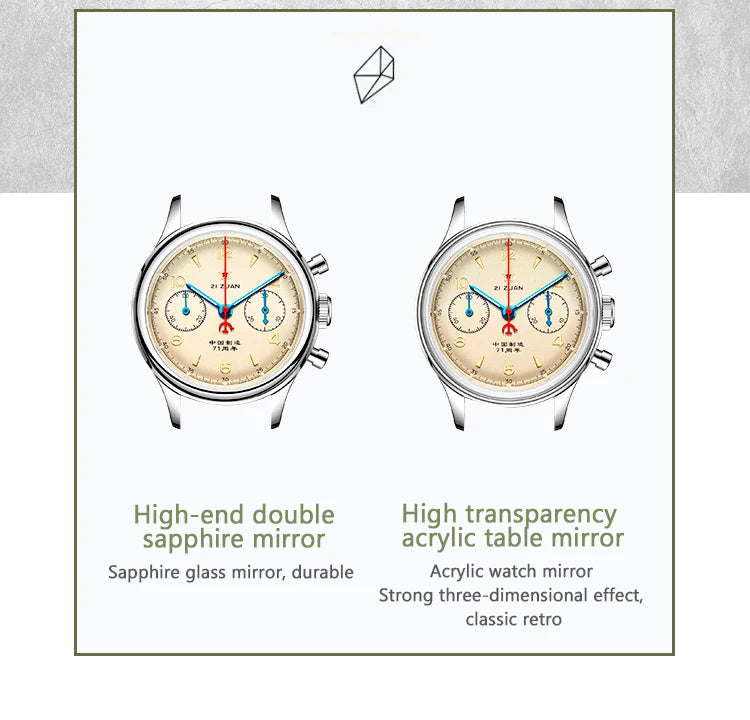 RED-STAR 38mm Men's 1963 Chronograph Mechanical Watch Pilot with Seagull Movement ST1901 Air Force Aviation Sapphire Goose 40mm