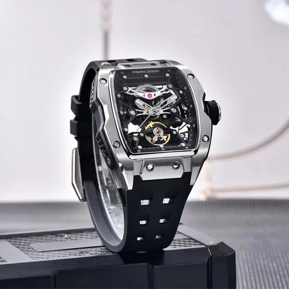 2025 new pagani design men's skeleton high-end watch rubber starp waterproof luminous fashion trend automatic mechanical watch.