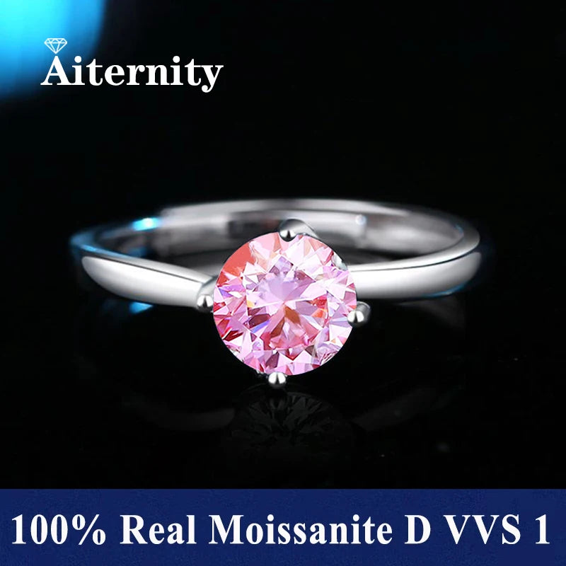 100% Real Moissanite Ring Adjustable Size S925 Sliver D VVS1 Pass Diamond Test Pen GRA Certificate 18K Plating Rings for Women