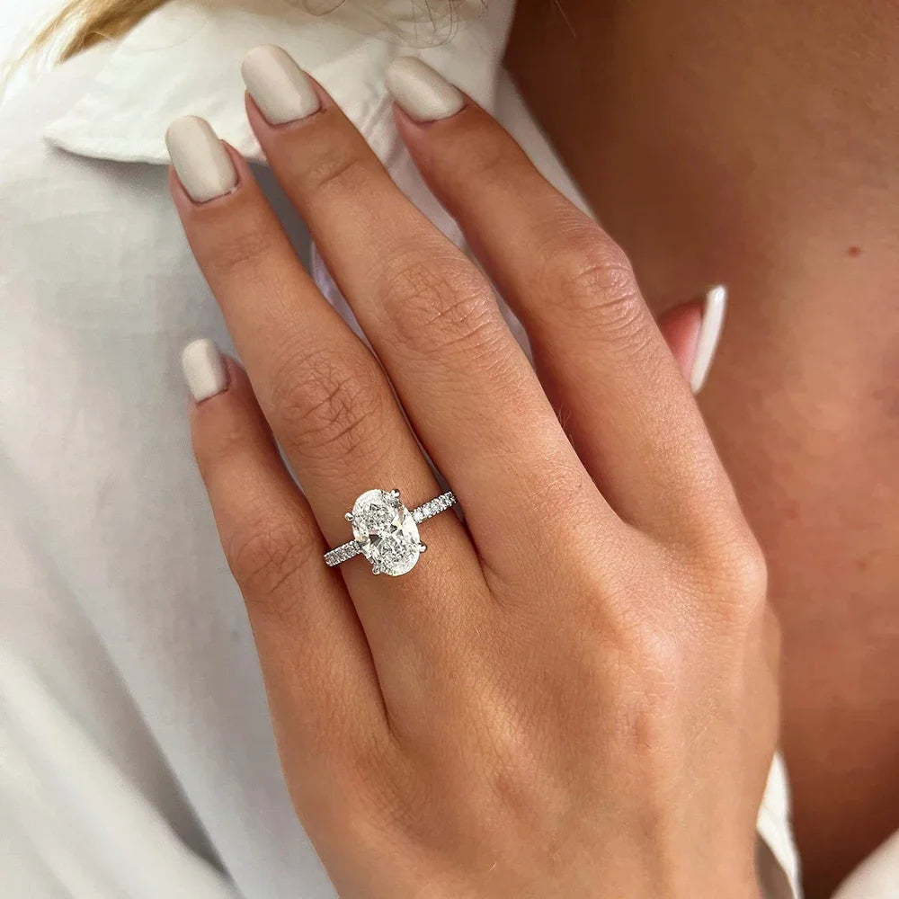 Oval Cut Full Moissanite Engagement Ring for Women  S925 Silver1/2/3/4Carat Hidden Halo Diamond Wedding Rings with Certificates