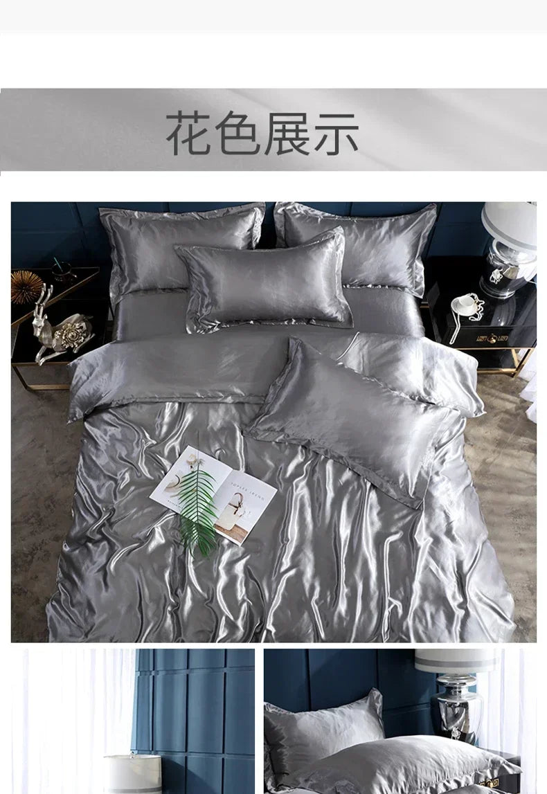 Luxury Satin Bedding Set Solid Color Duvet Cover Comfortable Smooth Quilt Cover Single Double Twin Full Queen King Size