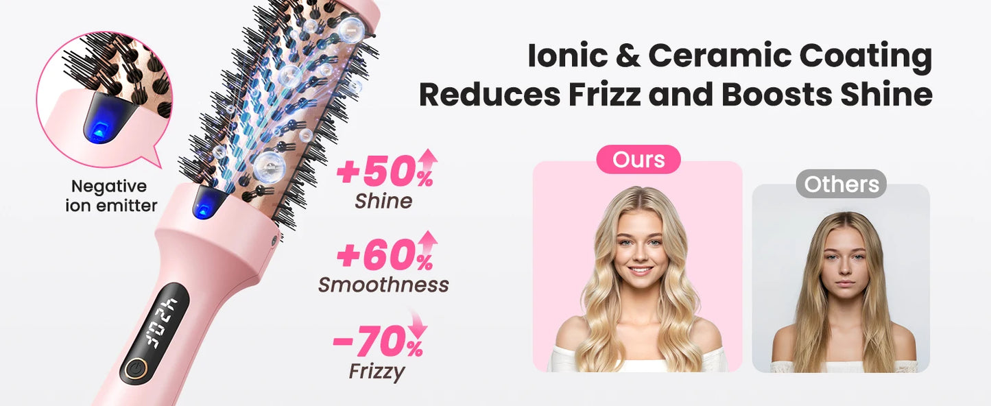 Dual Voltage Ionic Thermal Brush For Curling And Straightening 6 Temperature Settings & LED Digital Display Hot Air Styler