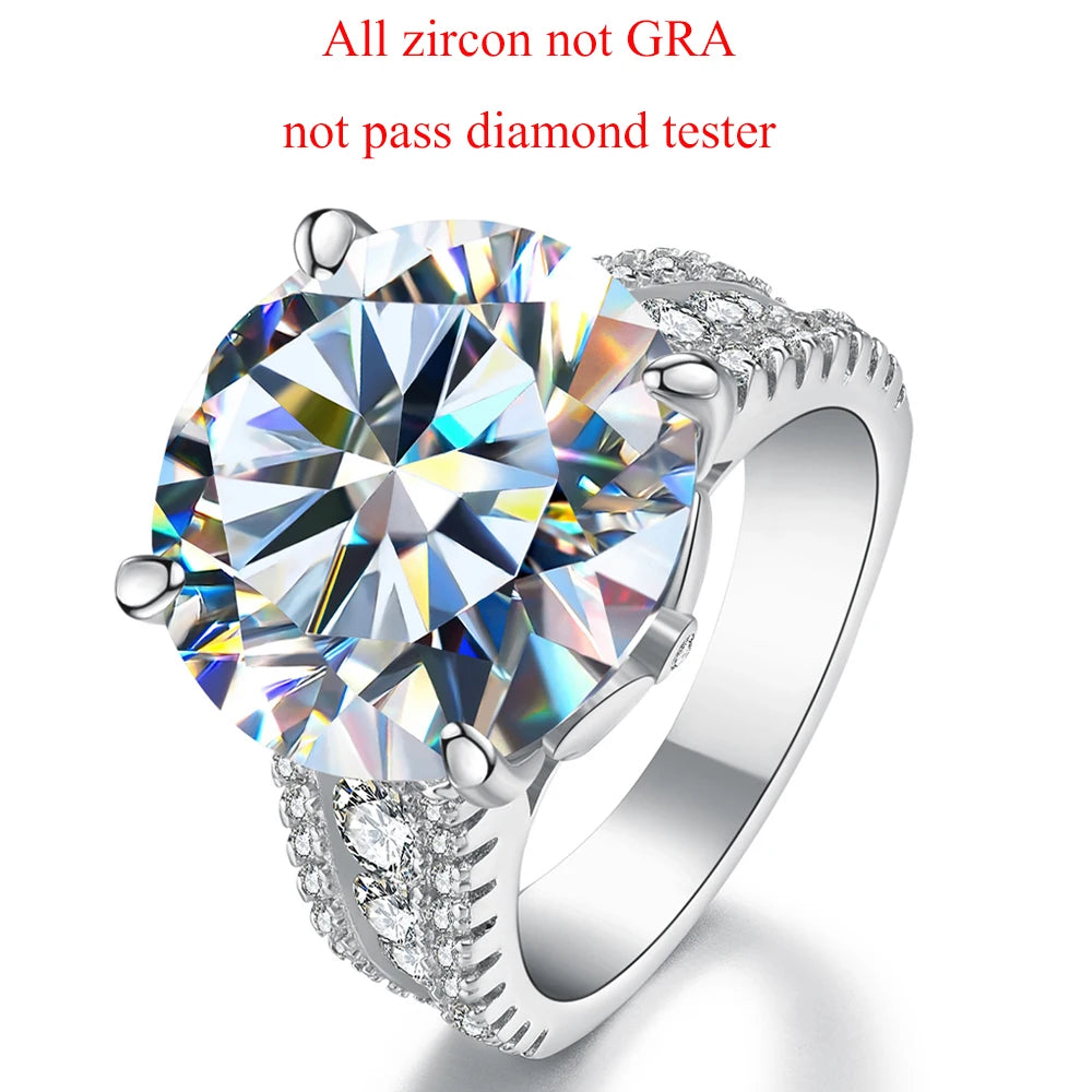 Luxury D Color 10 Carat Moissanite Rings for Women 925 Sterling Silver Brilliant Round Lab Diamond Wedding Anniversary Ring Gift