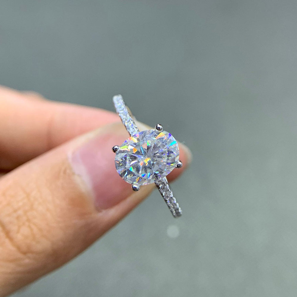 Oval Cut Full Moissanite Engagement Ring for Women  S925 Silver1/2/3/4Carat Hidden Halo Diamond Wedding Rings with Certificates