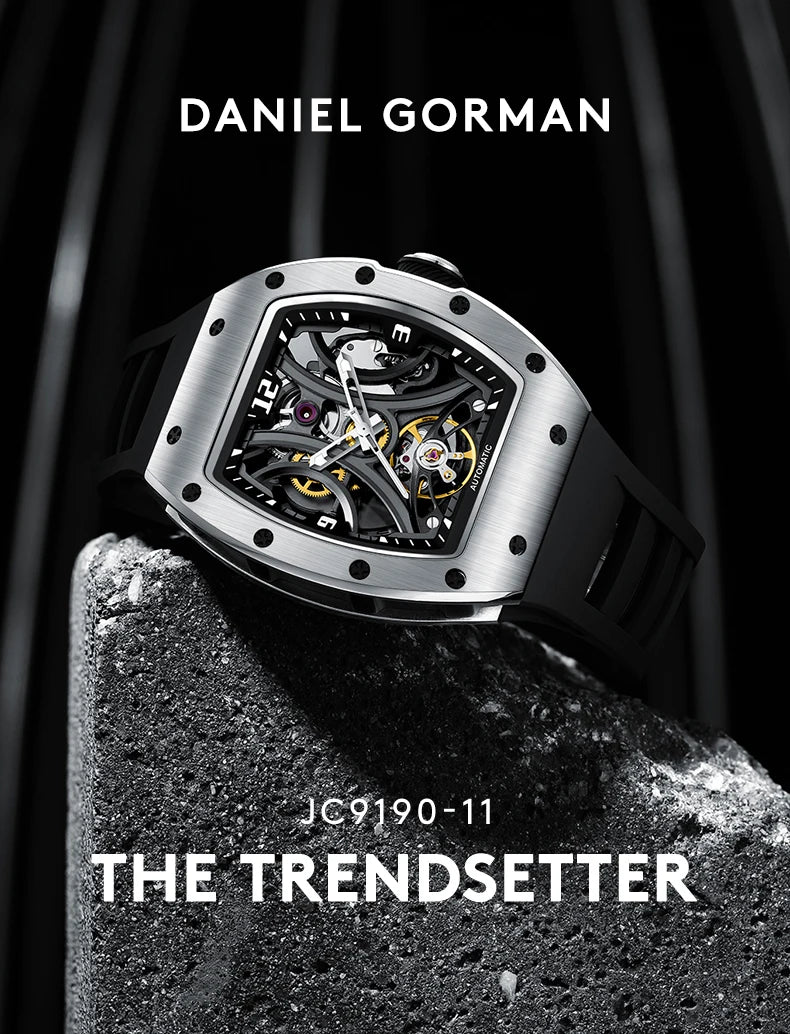 New Style automatic watch tonneau dial silicone strap waterproof sport mechanical wristwatch stainless steel 2026