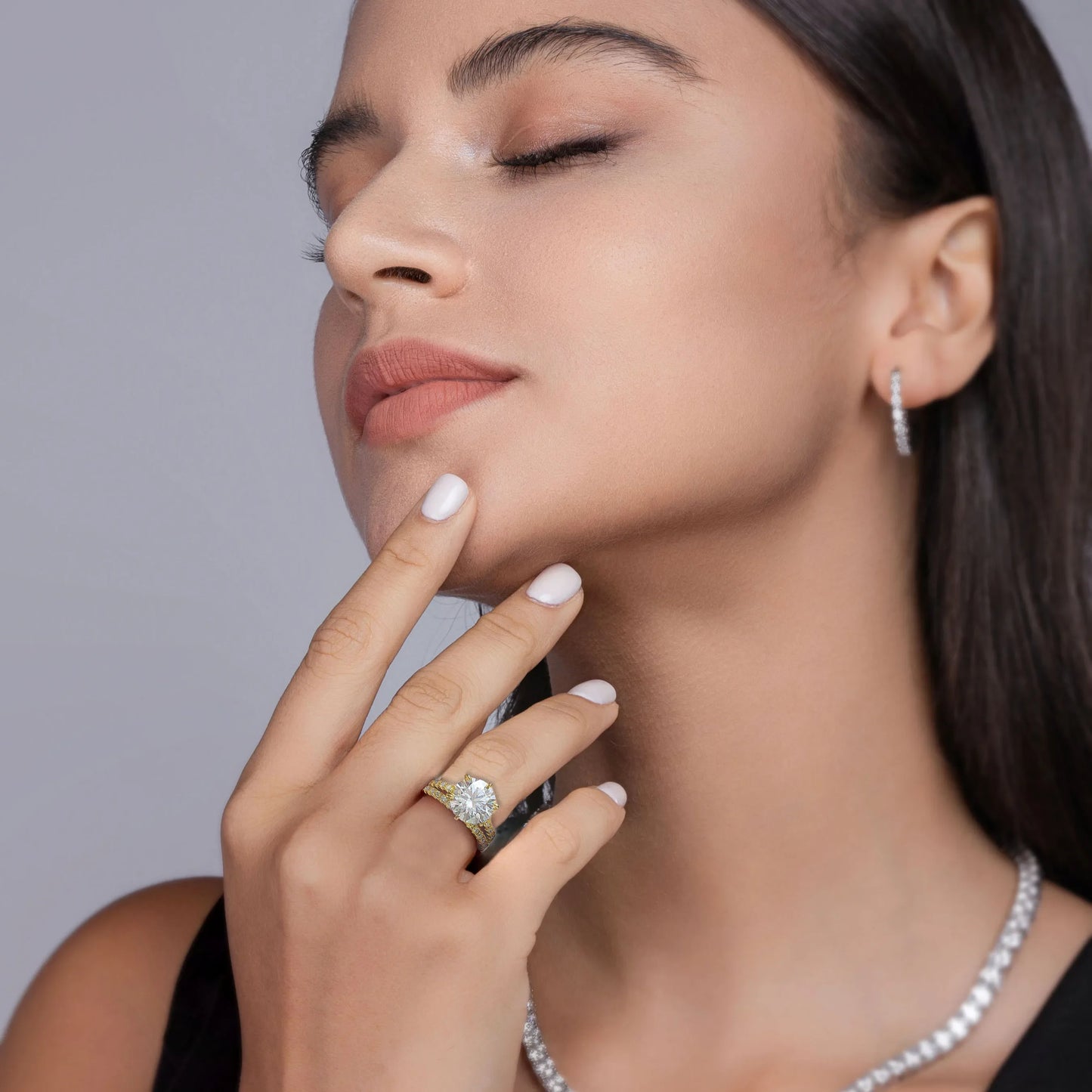 5.75CTW Moissanite Engagement Ring Set 2pcs, Round Cut, 925 Sterling Silver 18K Gold Plated, Classic Wedding Bridal Jewelry Gift