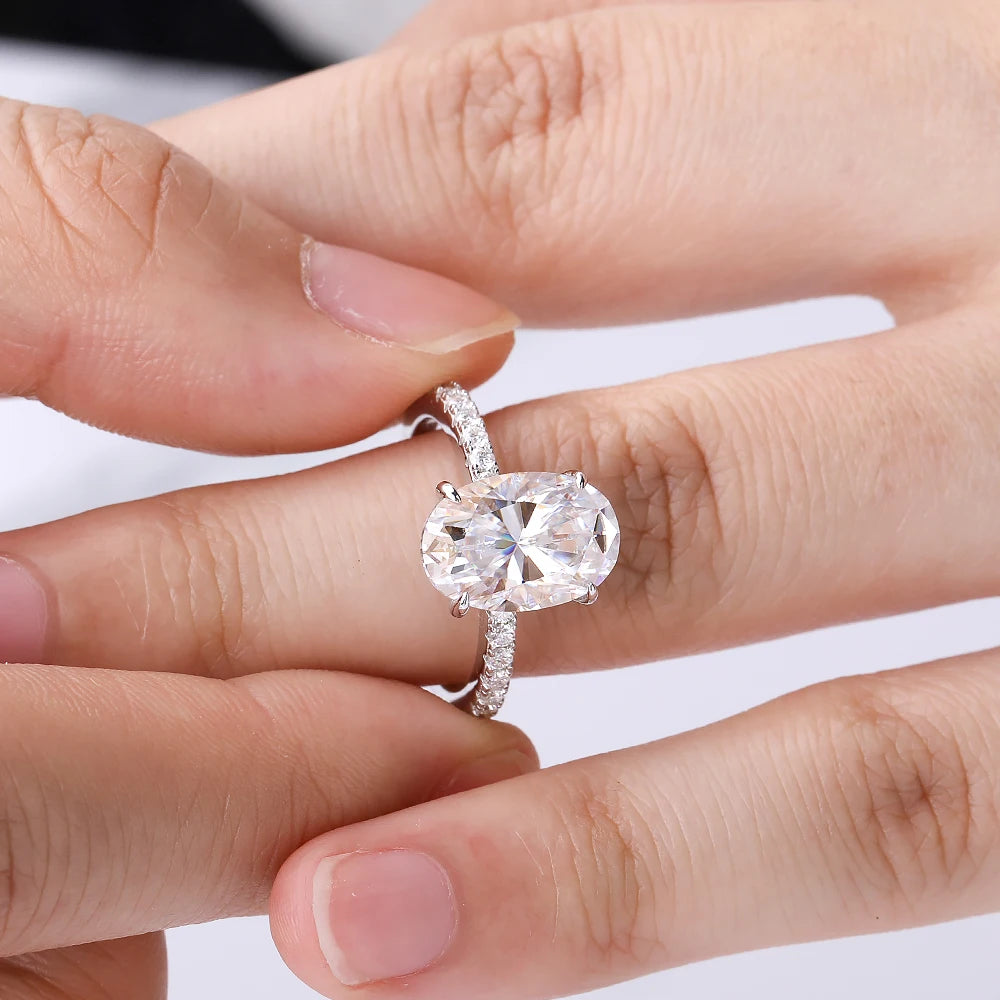 4.5CT Oval Cut Full Moissanite Engagement Ring for Women S925 Silver Plated 18K Gold Hidden Halo Diamond Wedding Band JewelryGRA